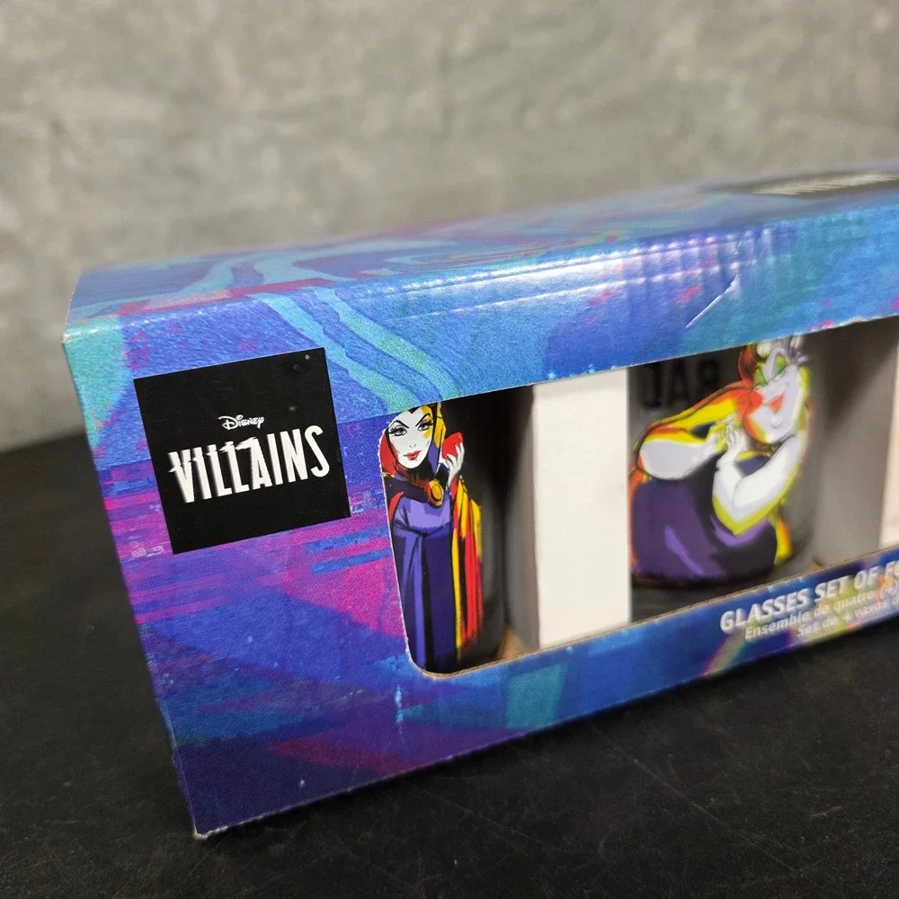 Disney Villains Glassware Set 4pc 10oz Ursula Maleficent Cruella Evil Queen NEW